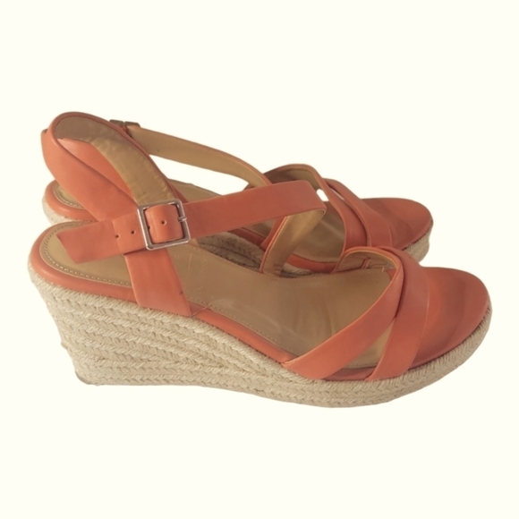 LC Lauren Conrad Strappy Wedge Heels Espadrilles Spearmint Coral Sandals Sz 10 - Picture 11 of 11